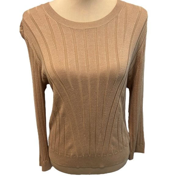 Rachel Roy Women's Fitted Silhouette Ribbed Sweater Camel Color Crewneck XL NWT. - Picture 2 of 11